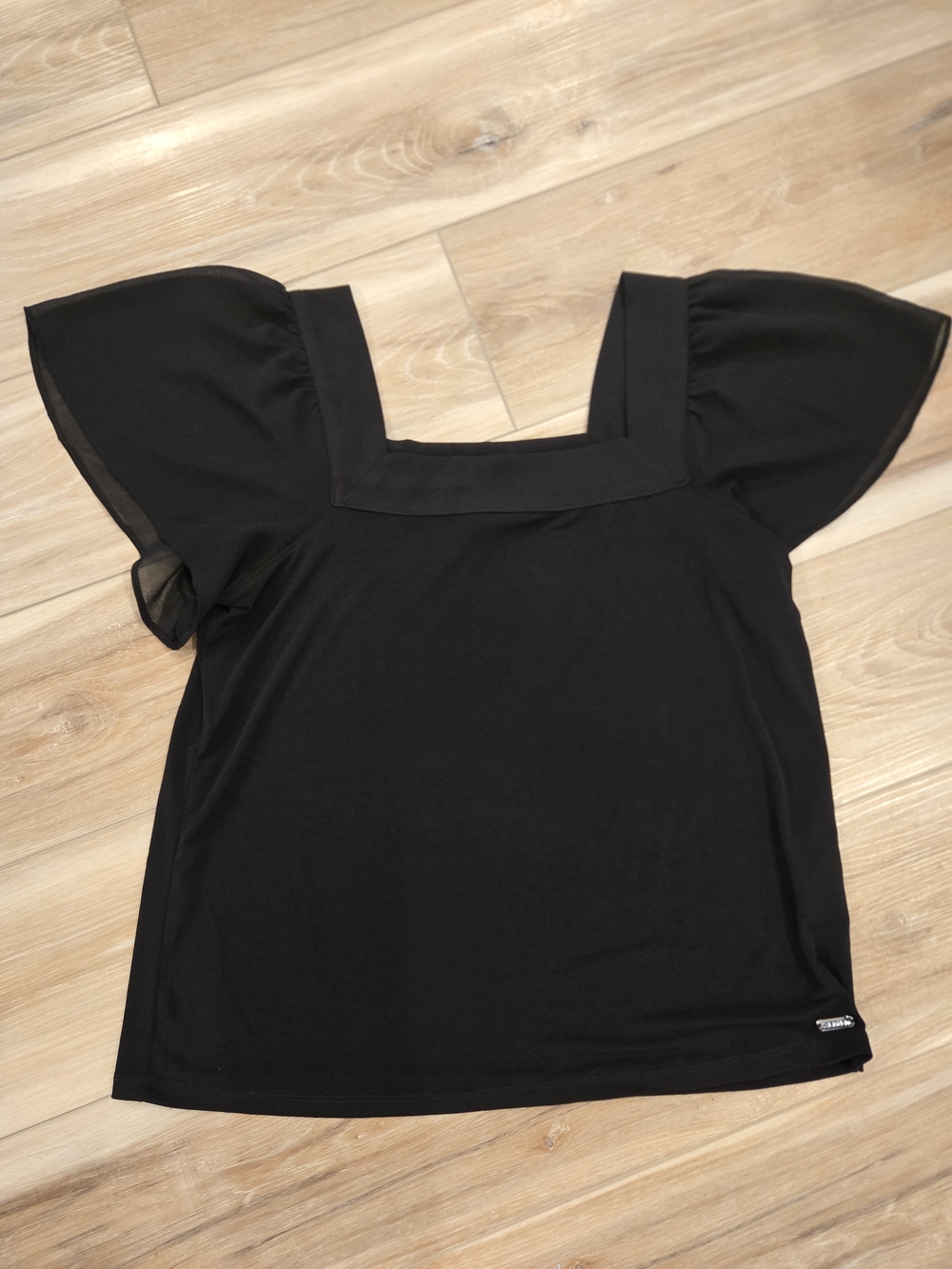 Calvin Klein Black Square-Neck Flutter Sleeve Top